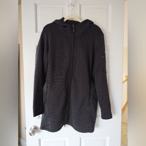 LL Bean Black Sweater Fleece Hooded Zip-Up Jacket